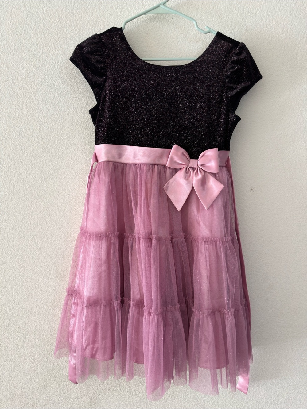 Jona Michelle Black Sparkle Bodice with Pink Tulle Bow Dress - Picture 1 of 3